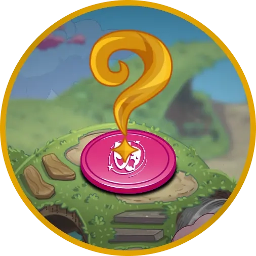 A pink question node of the Dream Quiz mobile game from the category arts and entertainment with a big yellow question mark on it